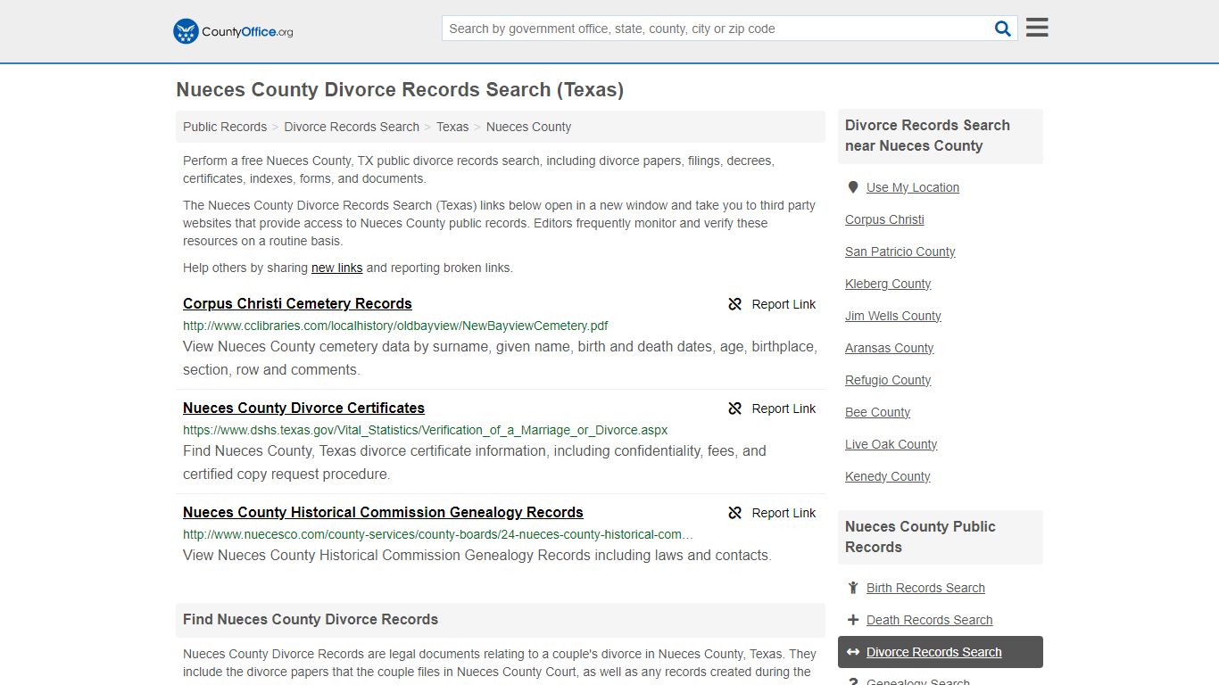 Nueces County Divorce Records Search (Texas) - County Office